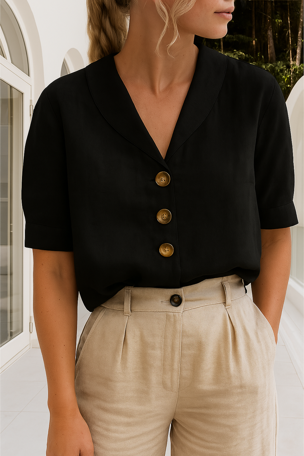 Ethel | Womens Elegant Wrap Neckline Short Sleeve Relaxed Fit Blouse 3