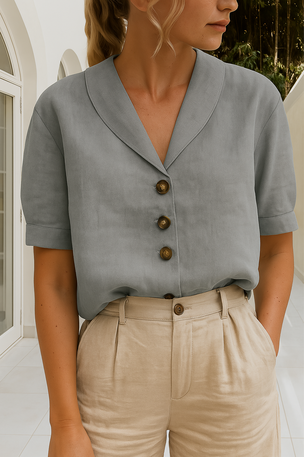 Ethel | Womens Elegant Wrap Neckline Short Sleeve Relaxed Fit Blouse 4