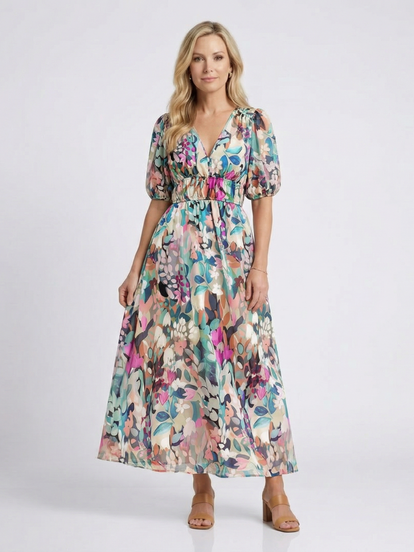 Eulalie | Women's Date Night Chiffon Gathered Drape Midi Dress 1