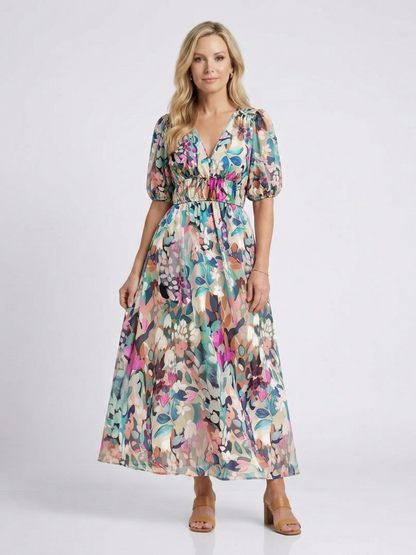 Eulalie | Women's Date Night Chiffon Gathered Drape Midi Dress 1