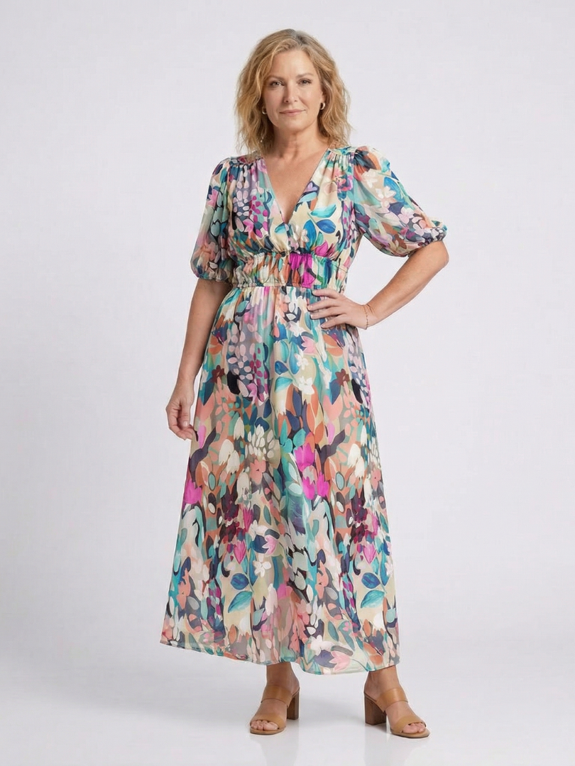 Eulalie | Women's Date Night Chiffon Gathered Drape Midi Dress 3