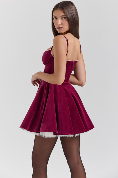 Eva | Womens Party Bustier Fitted Sleeveless Flared Mini Dress Velvet 3