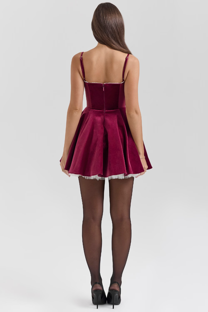 Eva | Womens Party Bustier Fitted Sleeveless Flared Mini Dress Velvet 6