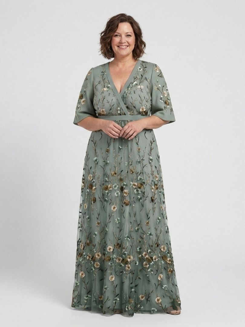 Evadne | Womens Wedding Guest Chiffon V Neck Elbow Sleeve Gently Defined Waist Floral Maxi Dress 4