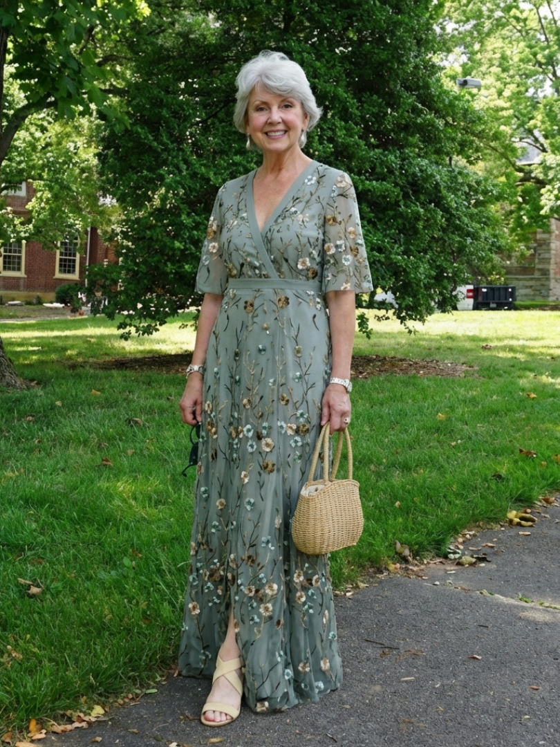 Evadne | Womens Wedding Guest Chiffon V Neck Elbow Sleeve Gently Defined Waist Floral Maxi Dress 7