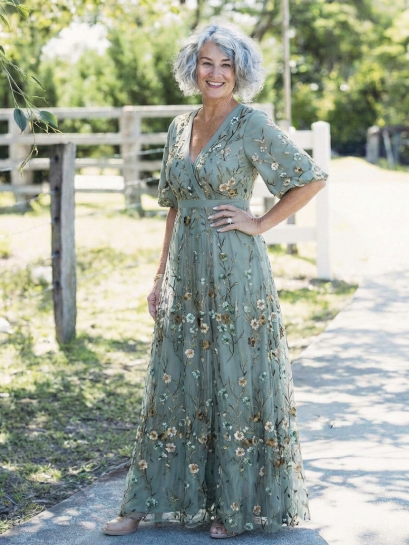 Evadne | Womens Wedding Guest Chiffon V Neck Elbow Sleeve Gently Defined Waist Floral Maxi Dress 8