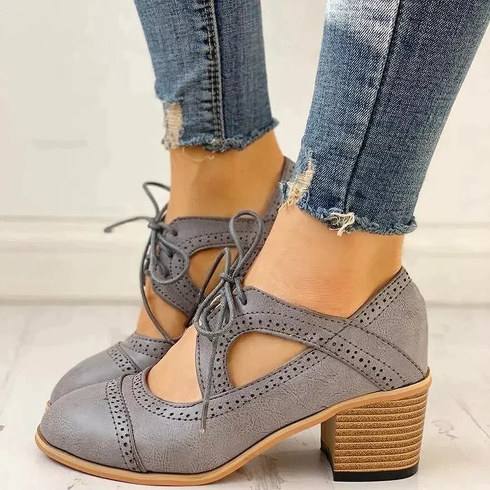 Evelyn | Women Heeled T-Strap Lace Up Moderate Heel Elegant Shoes 2