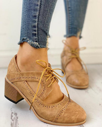 Evelyn | Women Heeled T-Strap Lace Up Moderate Heel Elegant Shoes 3