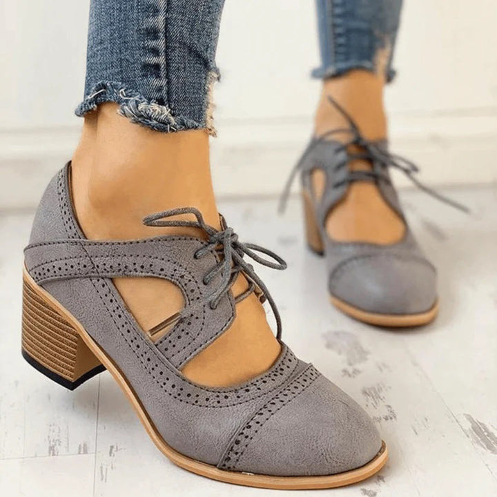 Evelyn | Women Heeled T-Strap Lace Up Moderate Heel Elegant Shoes 5