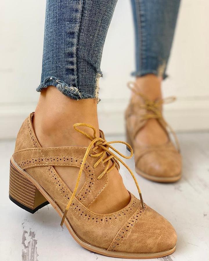 Evelyn | Women Heeled T-Strap Lace Up Moderate Heel Elegant Shoes 6