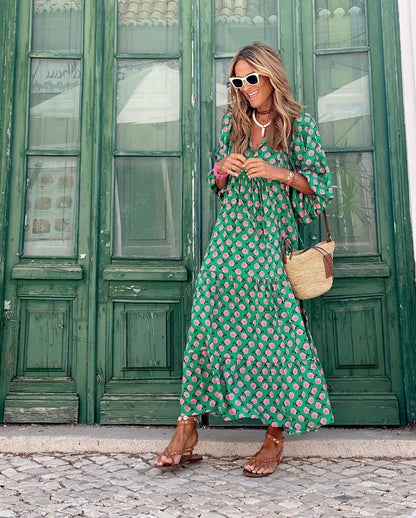 Festival Boho V-Neck Unique Pattern Maxi Dress | Iwa 1