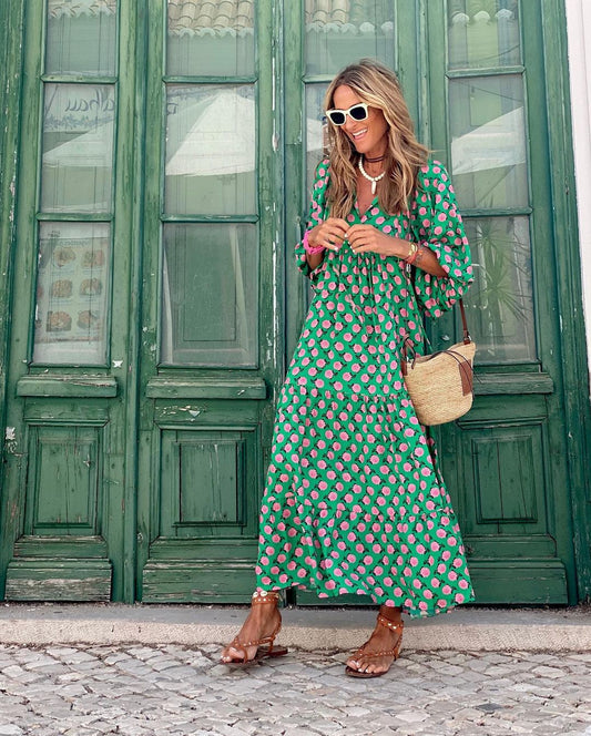 Festival Boho V-Neck Unique Pattern Maxi Dress | Iwa 1