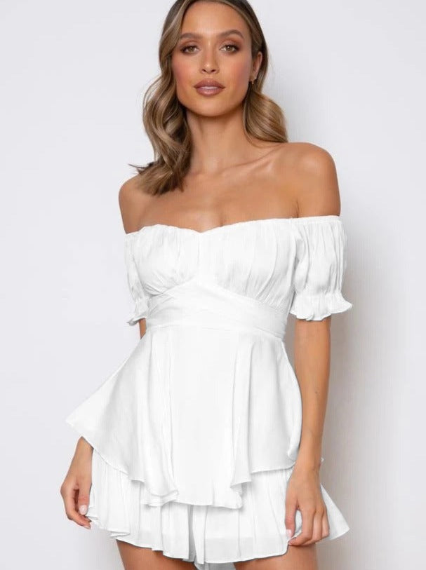 Filomena | Womens Summer Off Shoulder Sweetheart Puff Sleeve Mini Dress 1