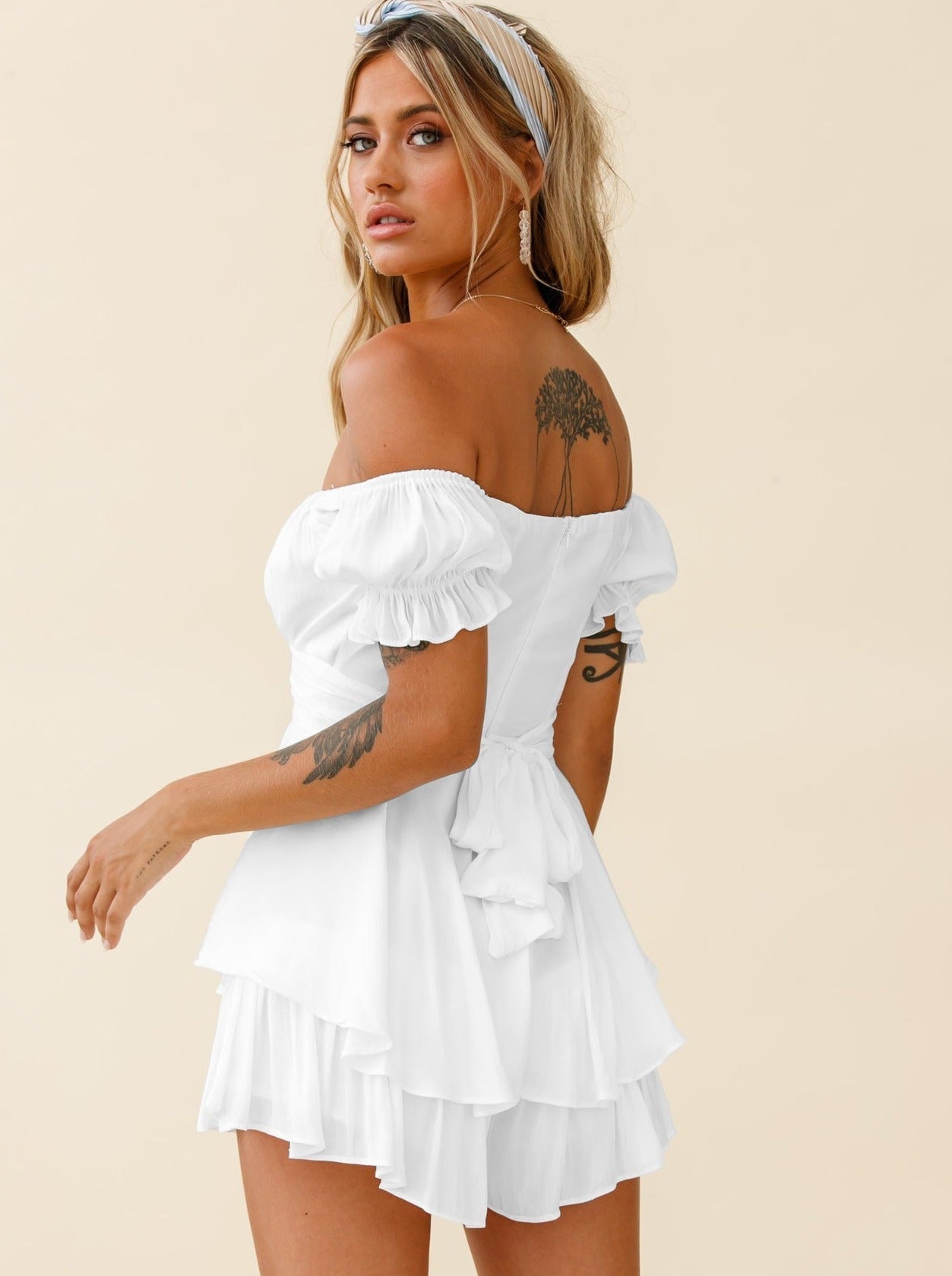 Filomena | Womens Summer Off Shoulder Sweetheart Puff Sleeve Mini Dress 2