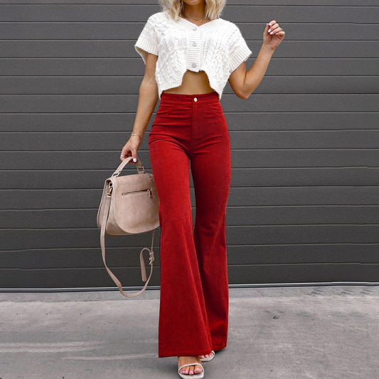 Elara | Women High Waist Flare Leg Casual Fit Corduroy Pants 1