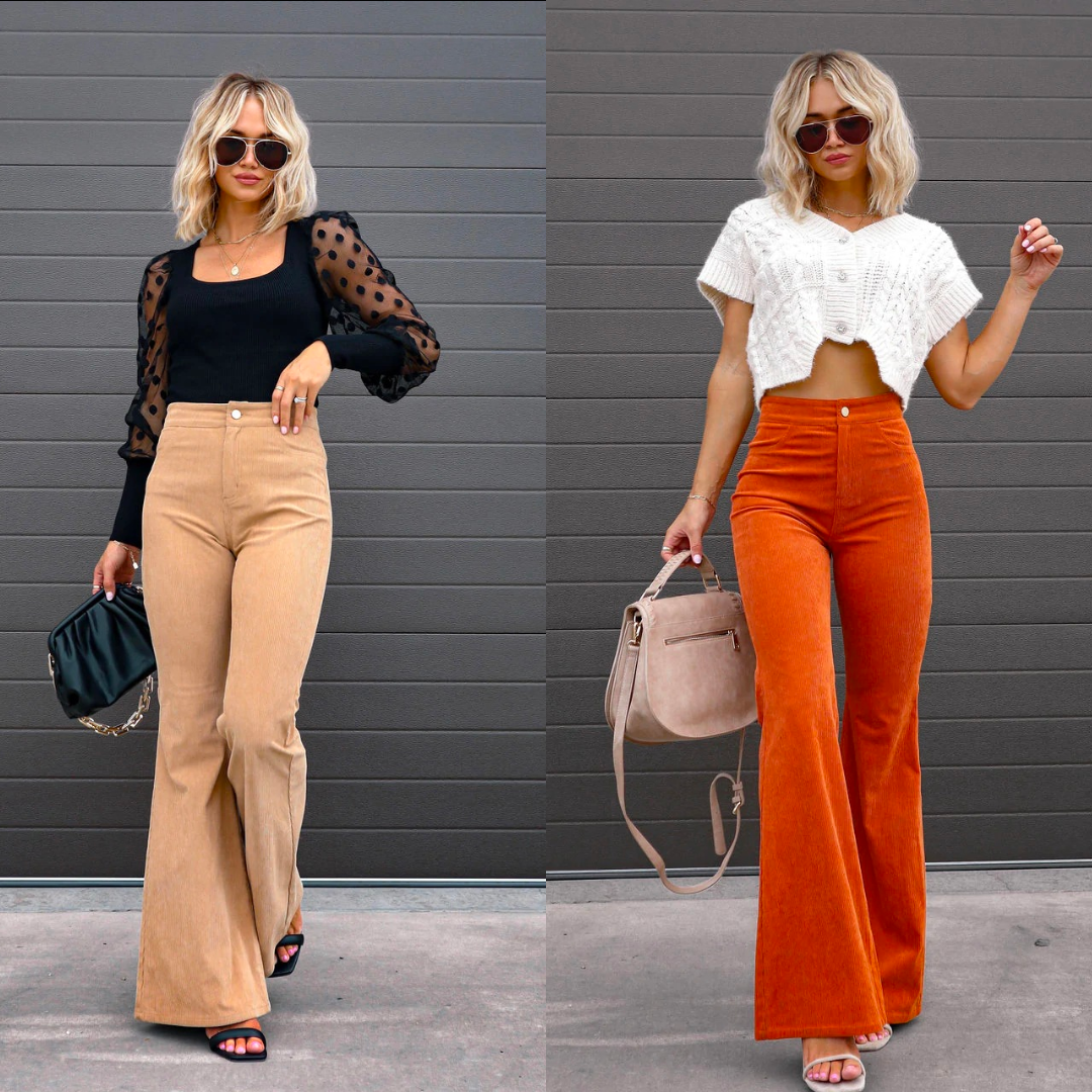 Elara | Women High Waist Flare Leg Casual Fit Corduroy Pants 2