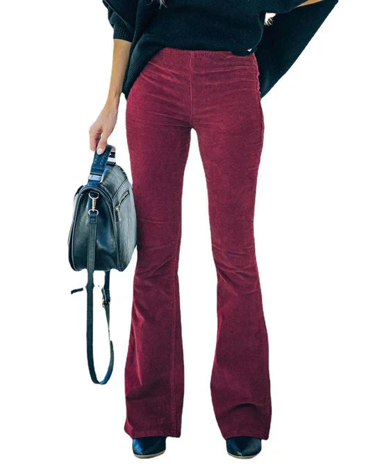 Amara | Women High Waist Flared Leg Relaxed Fit Soft Corduroy Casual Pants 4