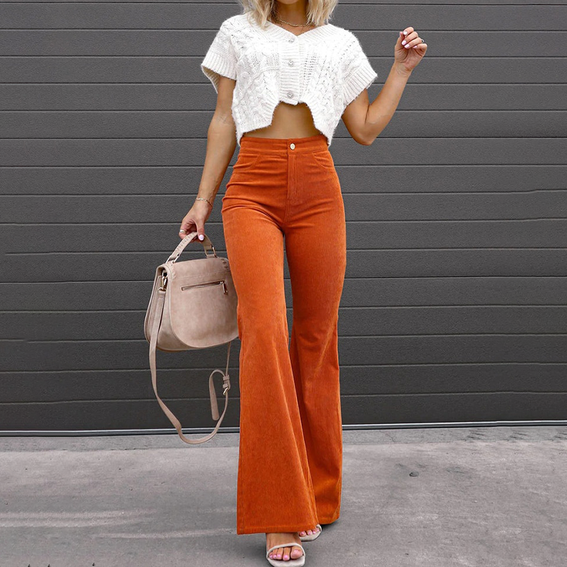 Elara | Women High Waist Flare Leg Casual Fit Corduroy Pants 7