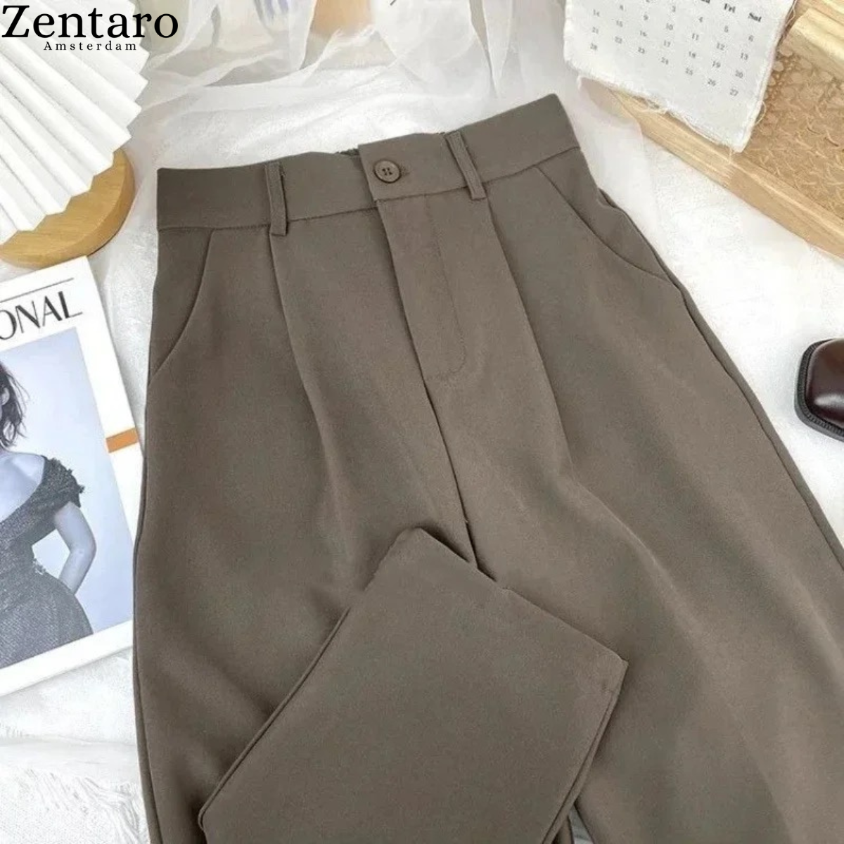 Freya | Women High Waist Flared Casual Pants with Zipper Closure 9