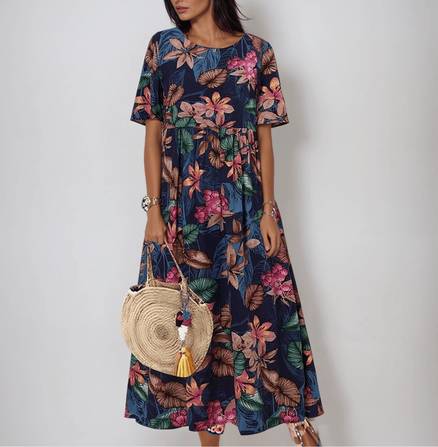 Garden Party Floral A-Line Midi Dress with Flutter Sleeves | Mira 1