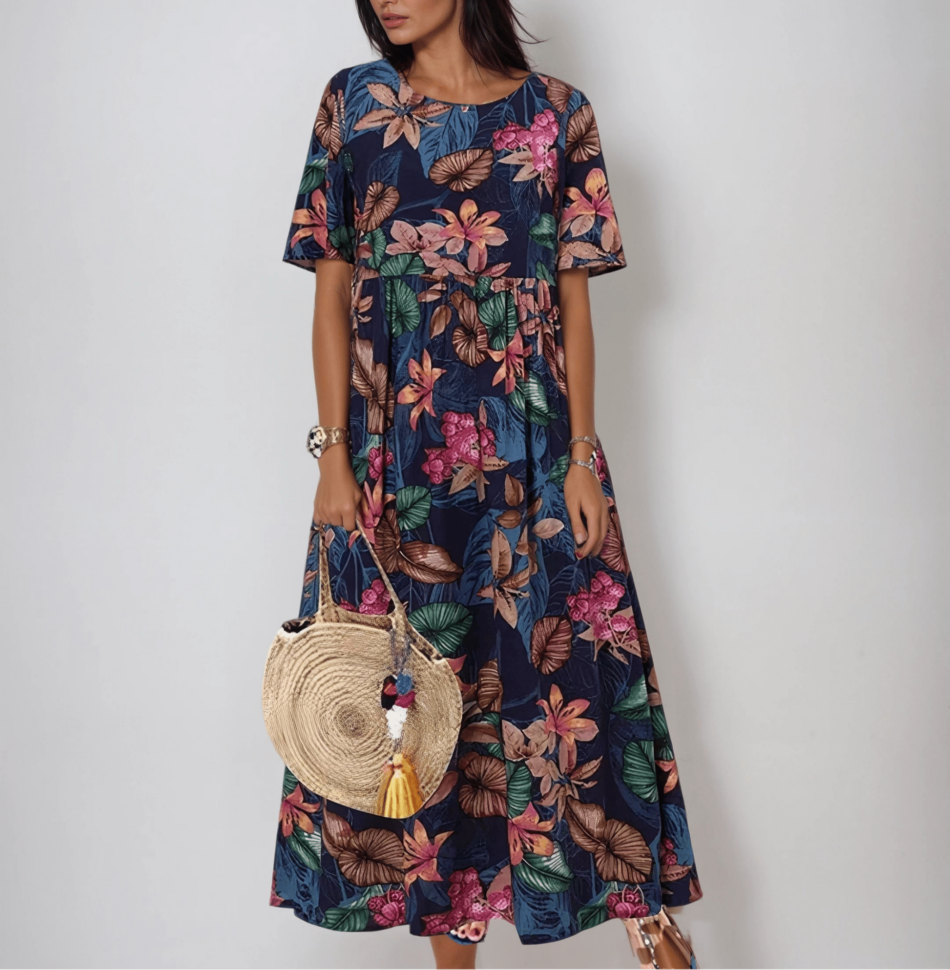 Garden Party Floral A-Line Midi Dress with Flutter Sleeves | Mira 1