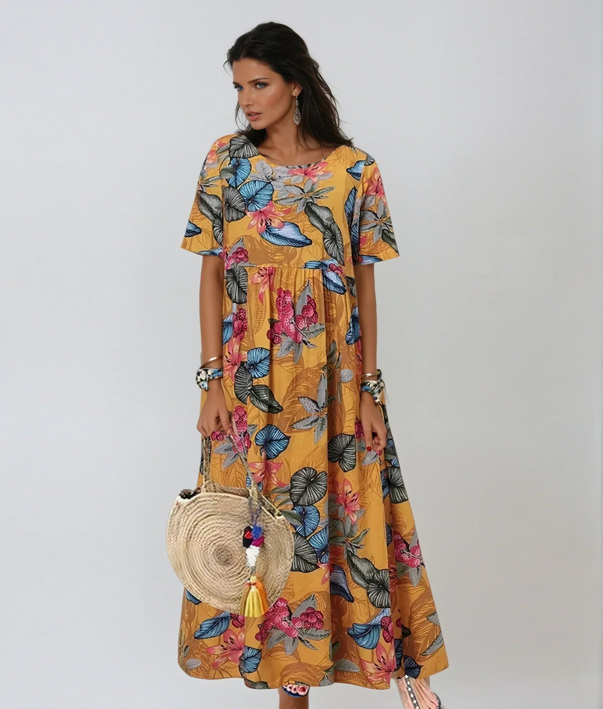 Garden Party Floral A-Line Midi Dress with Flutter Sleeves | Mira 4