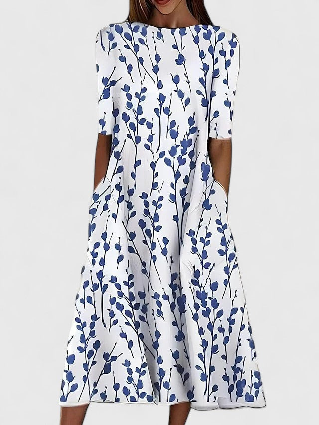 Garden Party Floral Boat Neck Midi Dress with Pockets | Lila 1