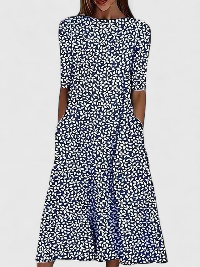 Garden Party Floral Boat Neck Midi Dress with Pockets | Lila 3