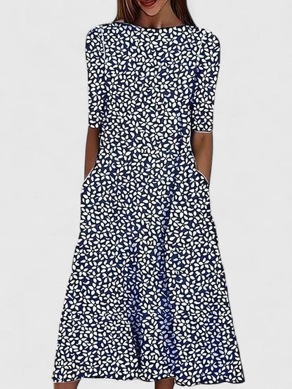 Garden Party Floral Boat Neck Midi Dress with Pockets | Lila 3