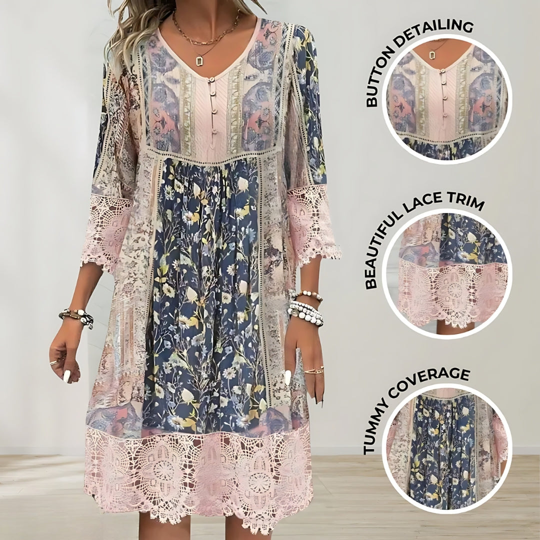 Garden Party Floral V-Neck Maxi Dress with Button Accents | Mira 2