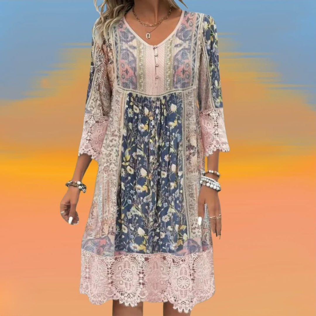 Garden Party Floral V-Neck Maxi Dress with Button Accents | Mira 3