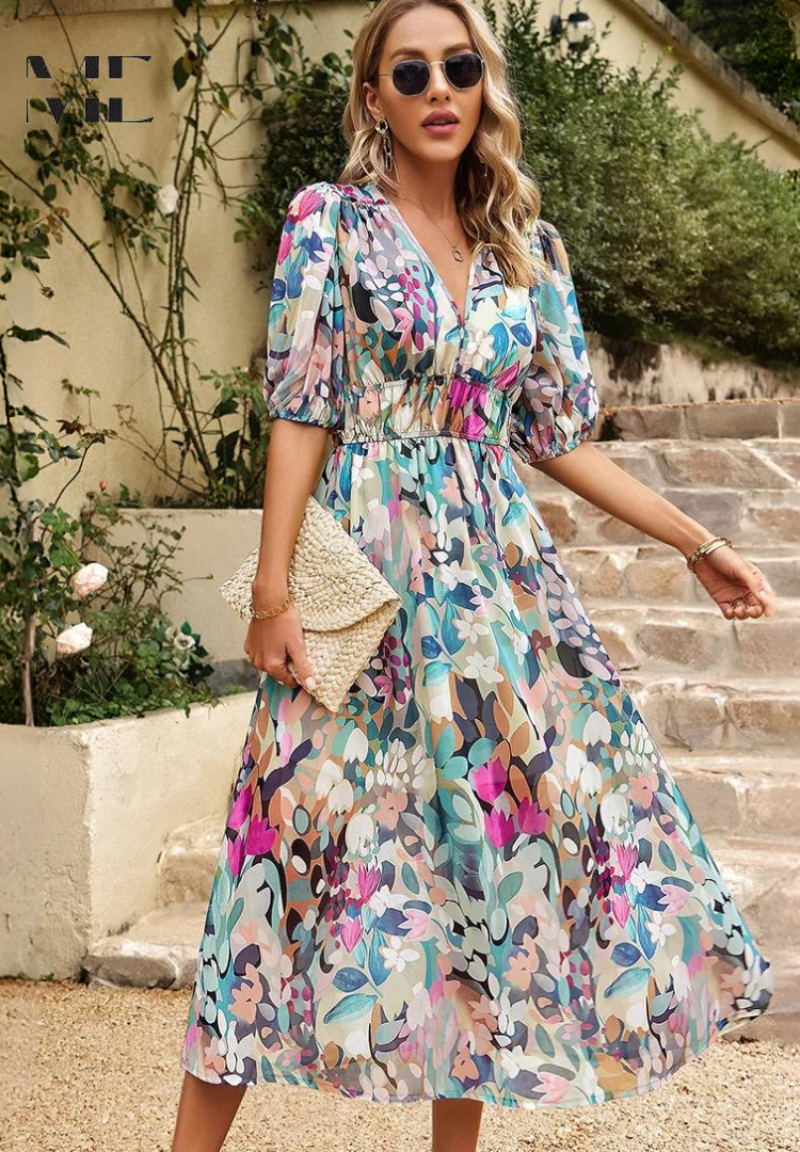 Garden Party Floral V-Neck Midi Dress | Zara 1