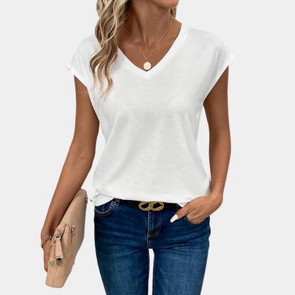 Gilena | Womens Casual V-Neck Short Sleeve Relaxed Fit Lightweight Shirt 4