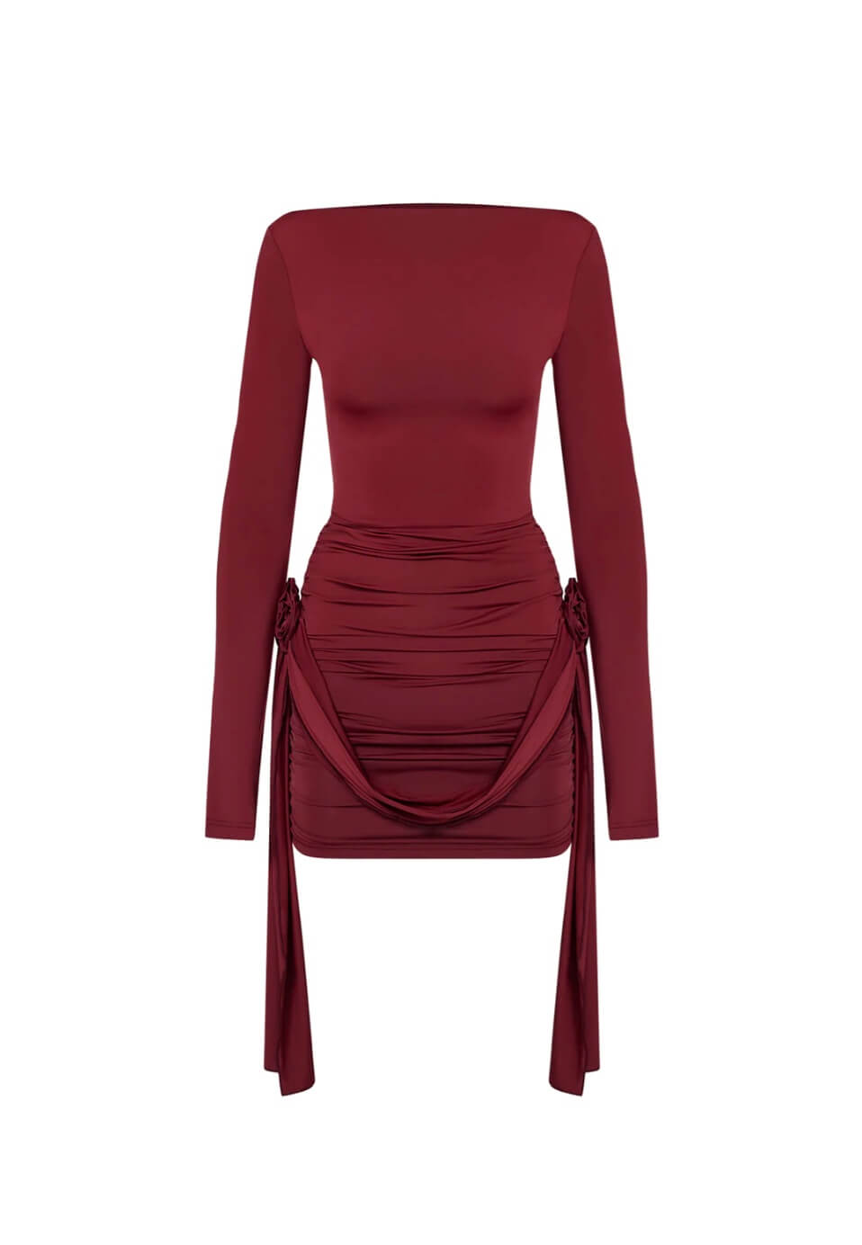 Gloria | Womens Party Long Sleeve Bodycon Mini Dress with Side Ruffles 3