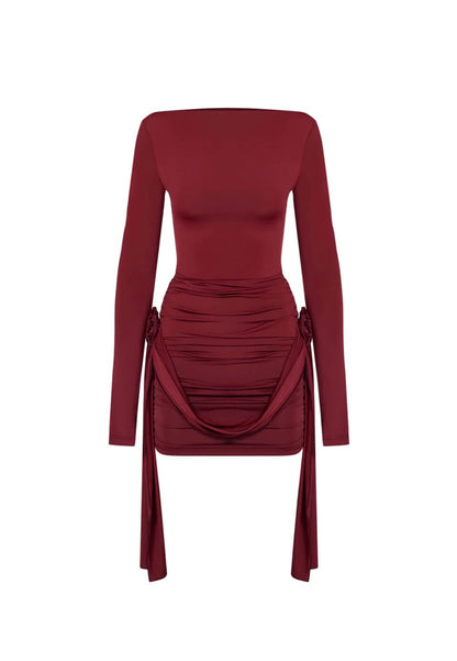 Gloria | Womens Party Long Sleeve Bodycon Mini Dress with Side Ruffles 3