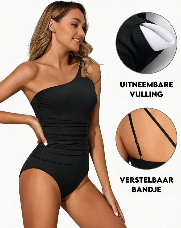 Grace | Womens Elegant Asymmetrical One-Shoulder Figure-Sculpting Tummy Control One-Piece Swimsuit 6