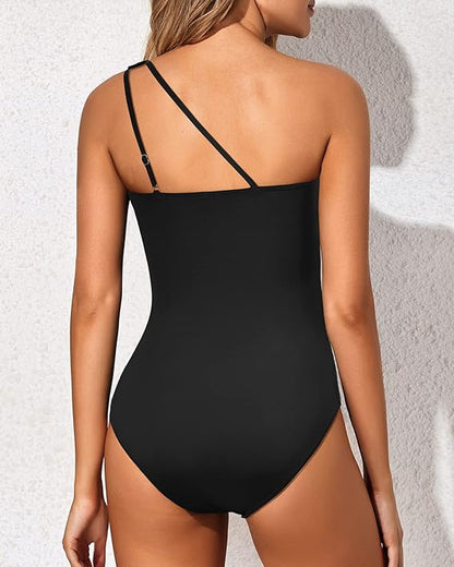 Grace | Womens Elegant Asymmetrical One-Shoulder Figure-Sculpting Tummy Control One-Piece Swimsuit 7