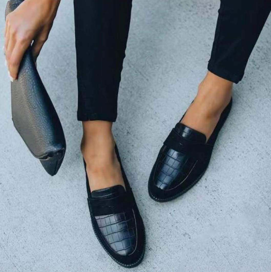 Hannah | Women Black Loafers Slip On Chic Crocodile Texture Comfortable Everyday Loafers 1