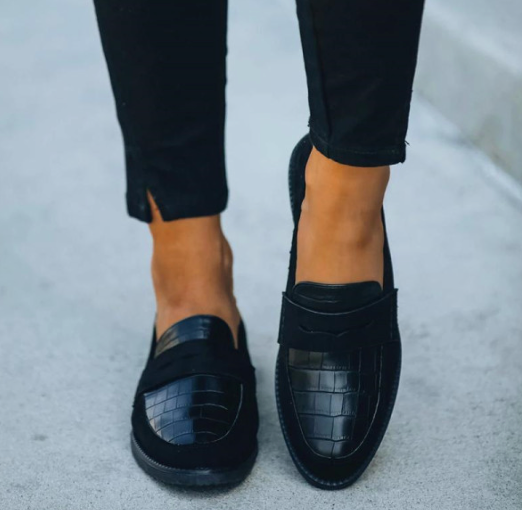 Hannah | Women Black Loafers Slip On Chic Crocodile Texture Comfortable Everyday Loafers 2