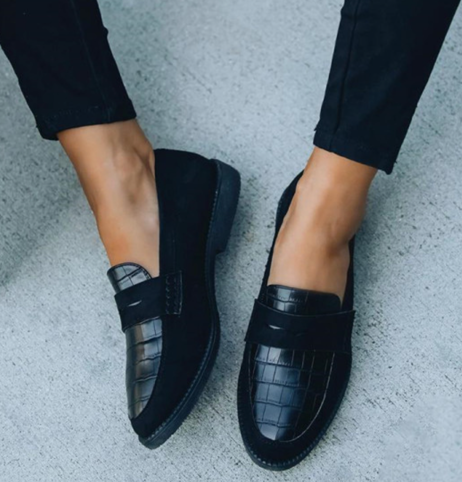 Hannah | Women Black Loafers Slip On Chic Crocodile Texture Comfortable Everyday Loafers 3
