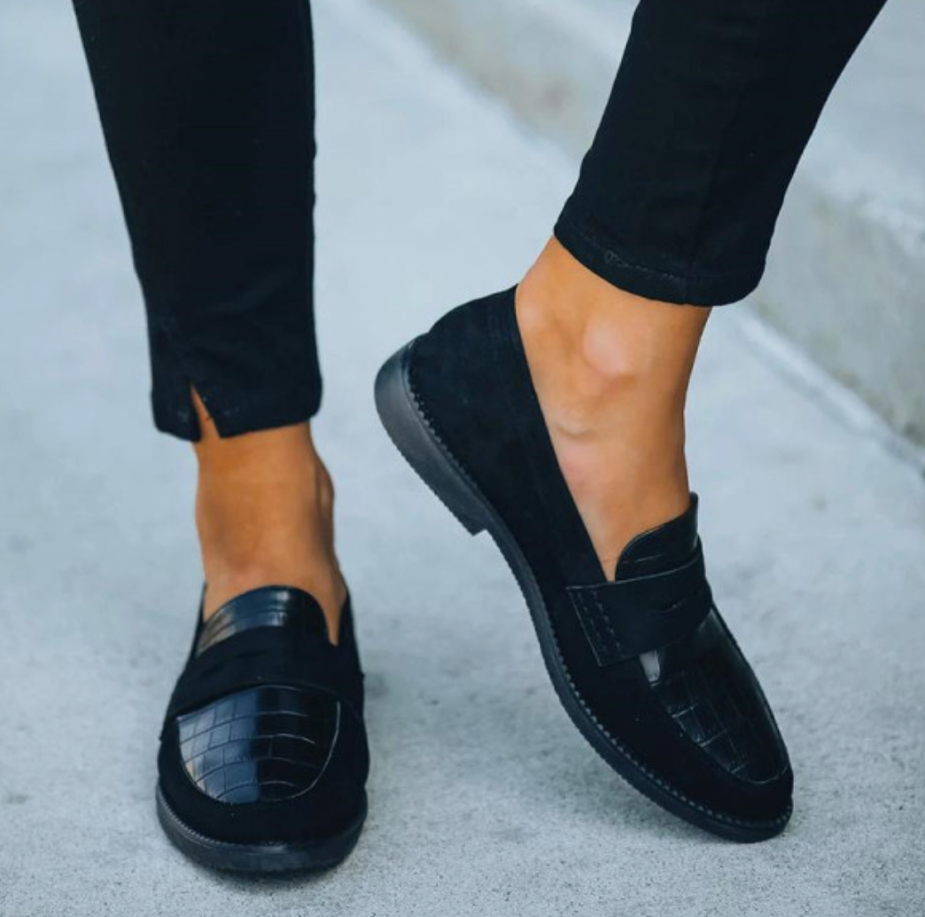 Hannah | Women Black Loafers Slip On Chic Crocodile Texture Comfortable Everyday Loafers 4