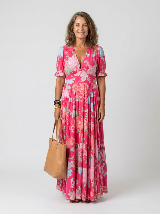Ione | Womens Casual Chiffon Gathered Midi Dress 1