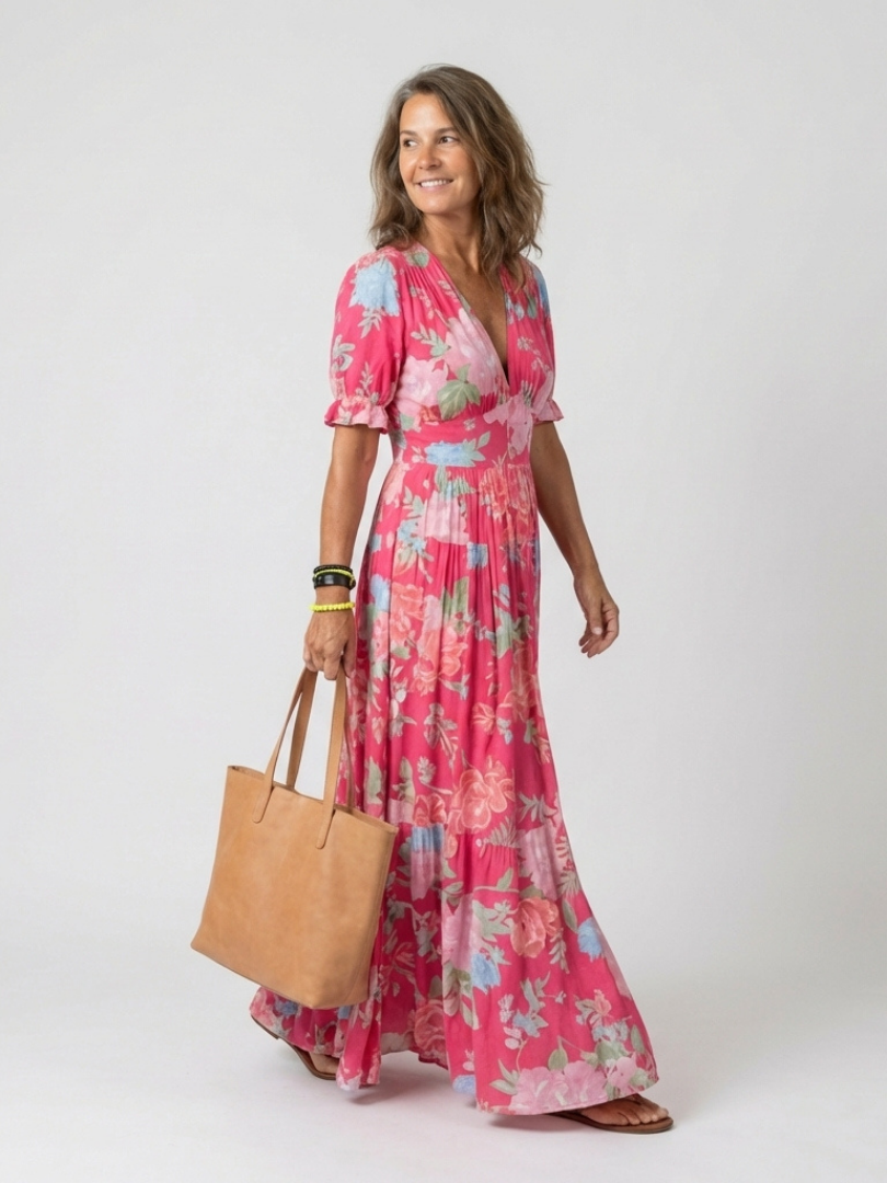 Ione | Womens Casual Chiffon Gathered Midi Dress 2