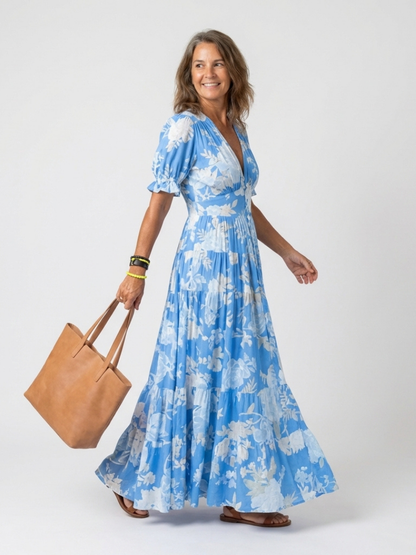 Ione | Womens Casual Chiffon Gathered Midi Dress 4