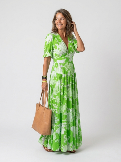 Ione | Womens Casual Chiffon Gathered Midi Dress 5