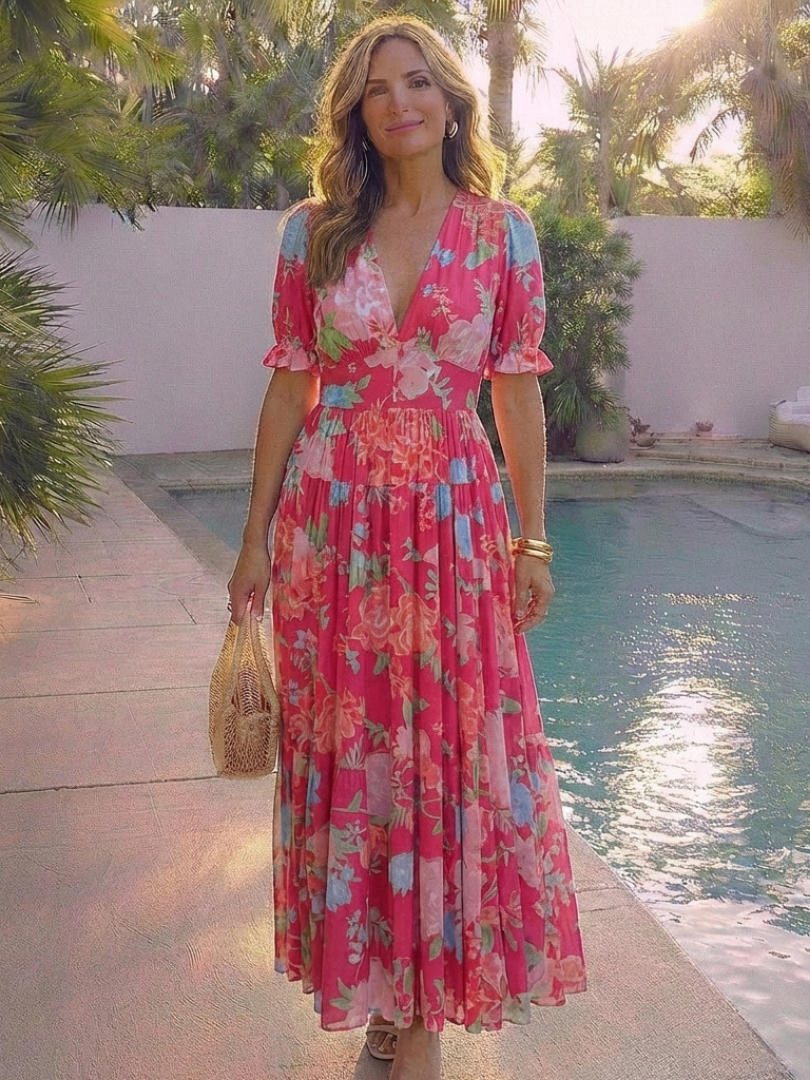 Ione | Womens Casual Chiffon Gathered Midi Dress 7