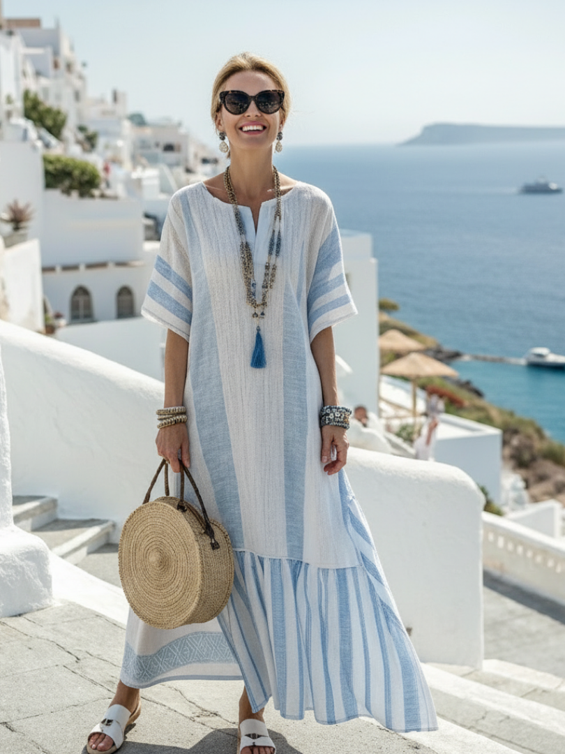 Ione |  Casual Everyday Linen Gathered Maxi Beach Dress 1