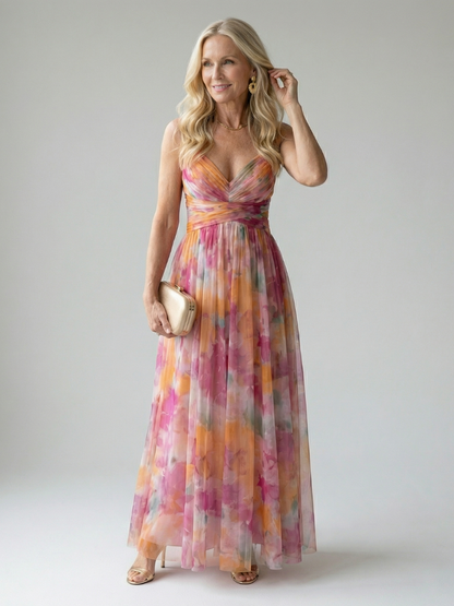 Isel | Womens Summer Holiday Chiffon Wrap Sleeveless Defined Waist Tiered Maxi Dress 1