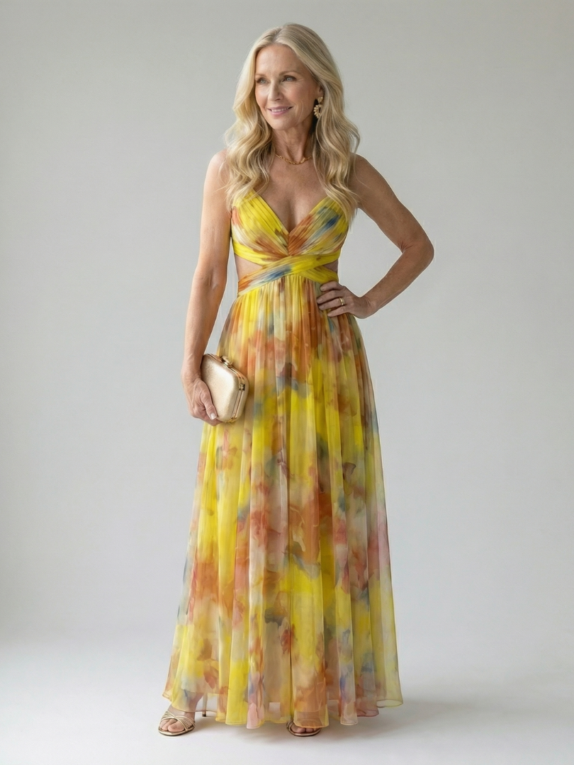Isel | Womens Summer Holiday Chiffon Wrap Sleeveless Defined Waist Tiered Maxi Dress 5