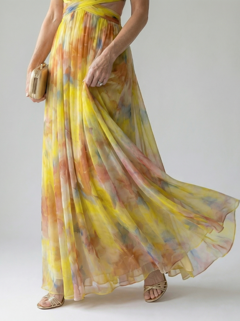 Isel | Womens Summer Holiday Chiffon Wrap Sleeveless Defined Waist Tiered Maxi Dress 6